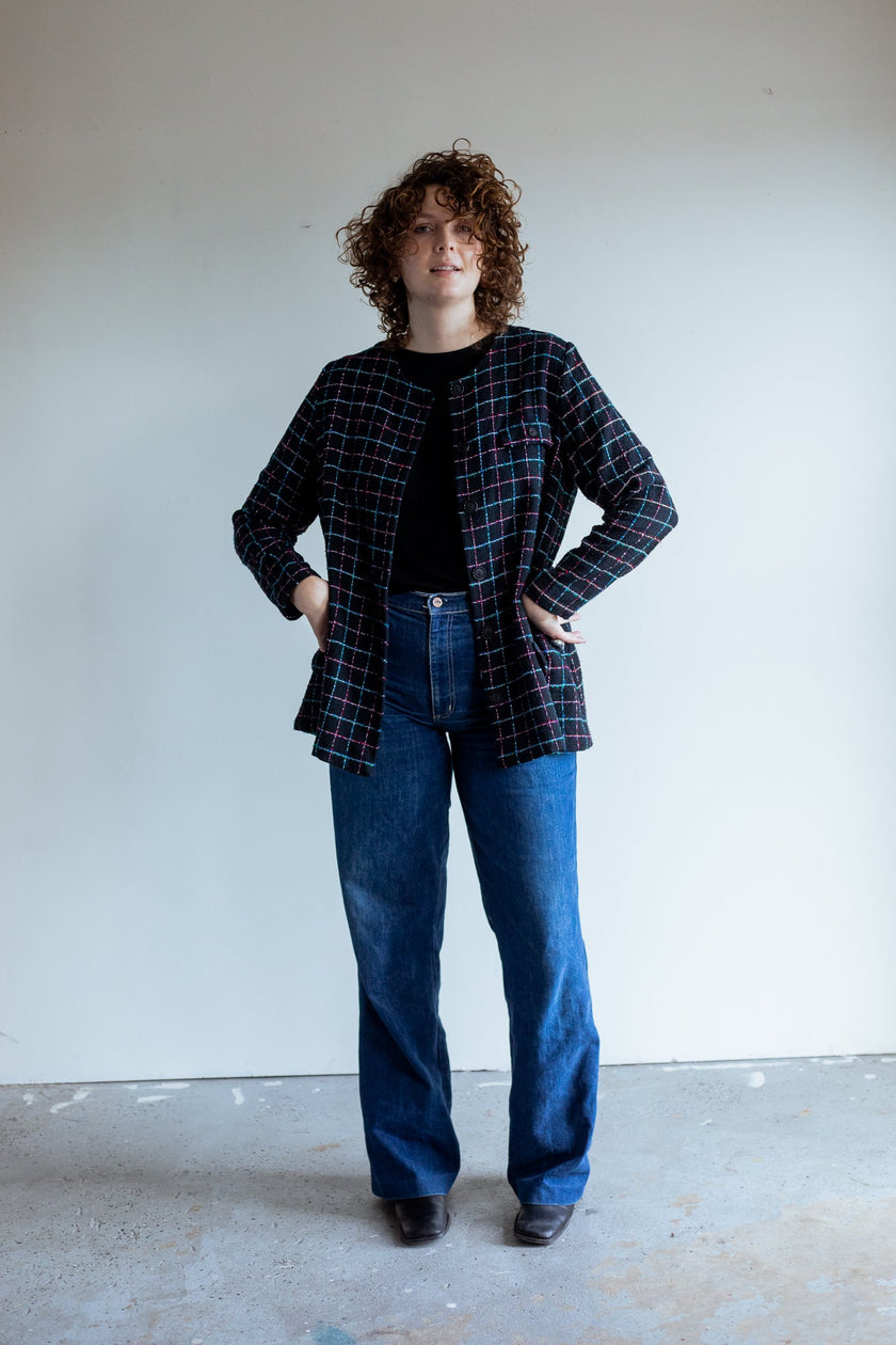 Lightweight Navy Mid Length Windowpane Jacket