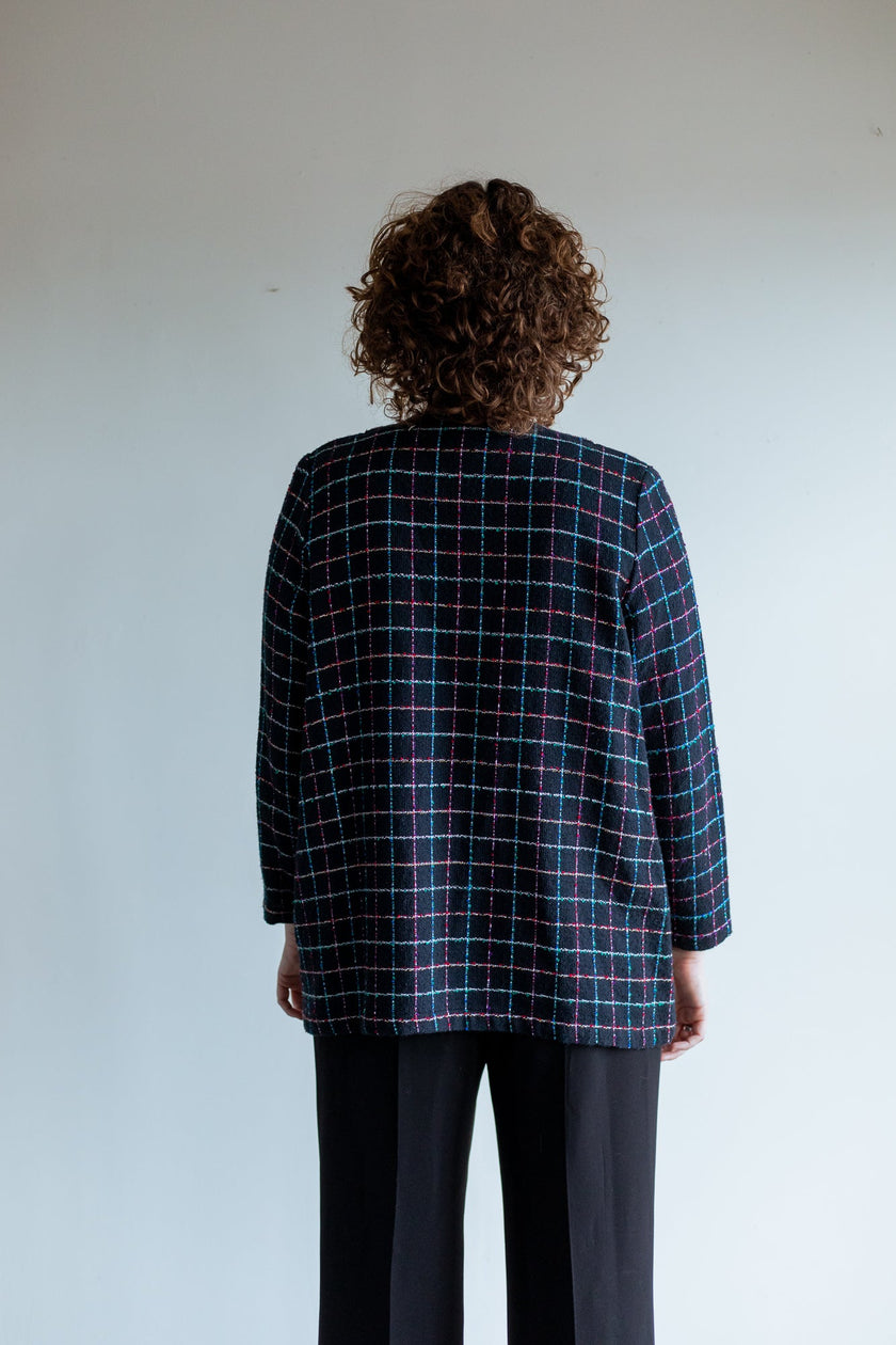 Lightweight Navy Mid Length Windowpane Jacket