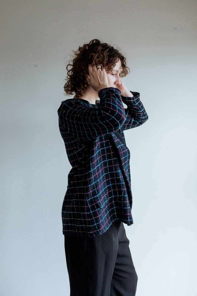 Lightweight Navy Mid Length Windowpane Jacket