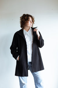Black Wool Straight A Line Coat