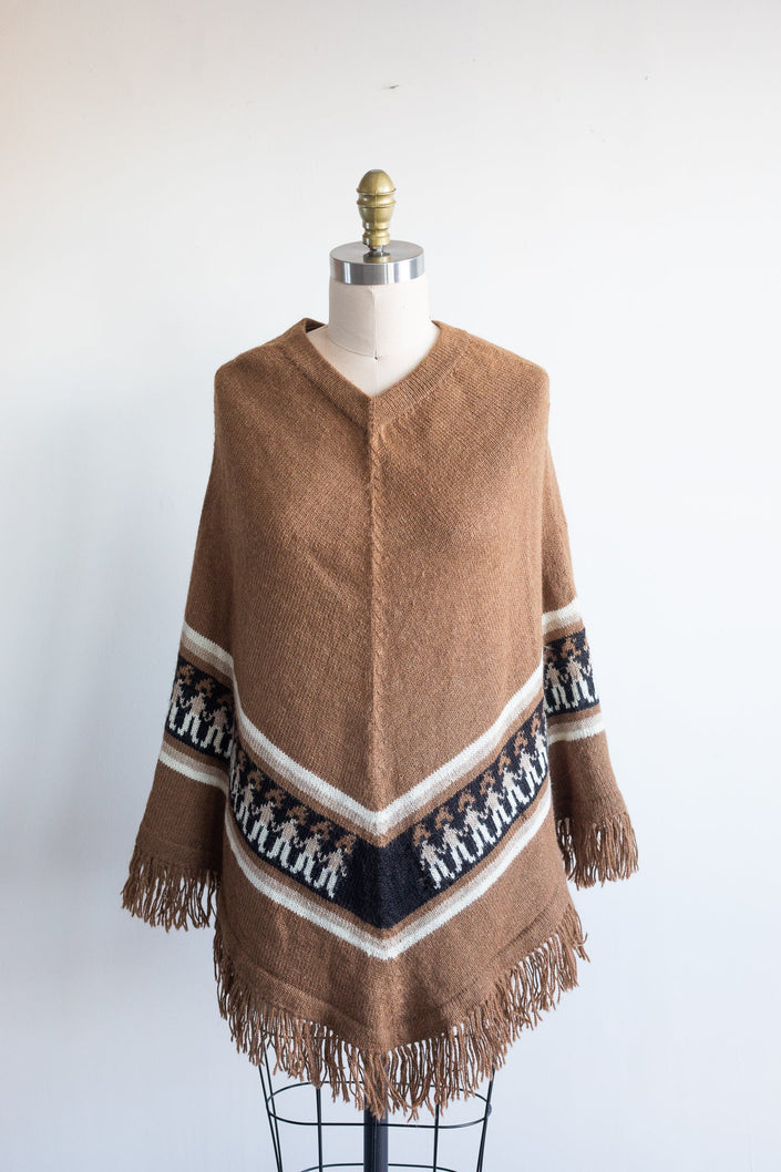 Brown Tonal Alpaca Poncho