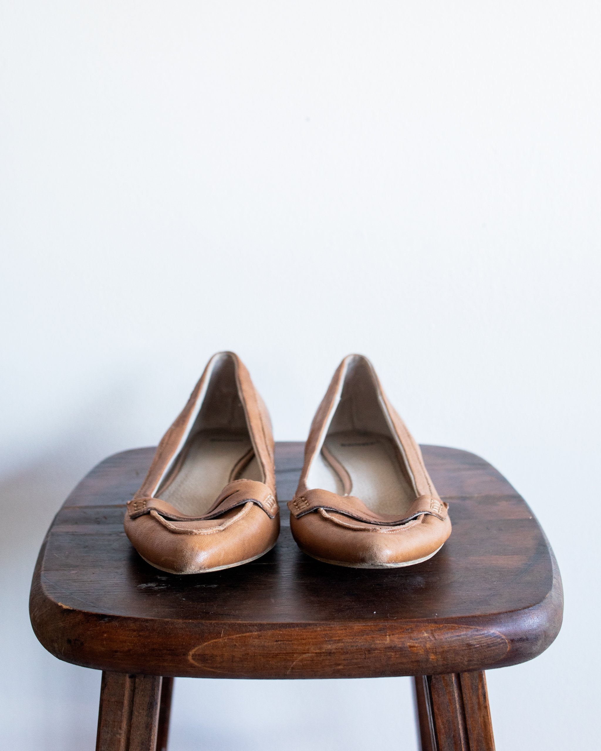 Beige Leather Pointed Flats
