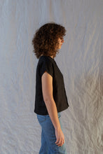 Load image into Gallery viewer, Short sleeve Alix top in black mid weight linen
