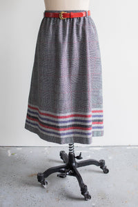 Midi Gray, Orange, Navy Wool Gather Skirt