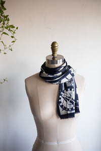 Navy and White Nautical Long Silk Scarf