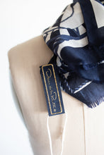 Load image into Gallery viewer, Navy and White Nautical Long Silk Scarf
