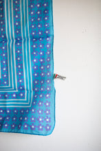 Load image into Gallery viewer, 60&#39;s Blue and Purple Daisy Motif Silk Scarf
