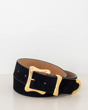 Load image into Gallery viewer, Black Suede and Shiny Gold Tone Belt

