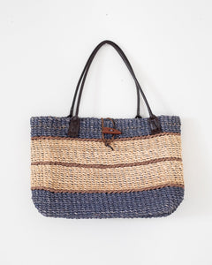 Blue and Beige Woven Tote