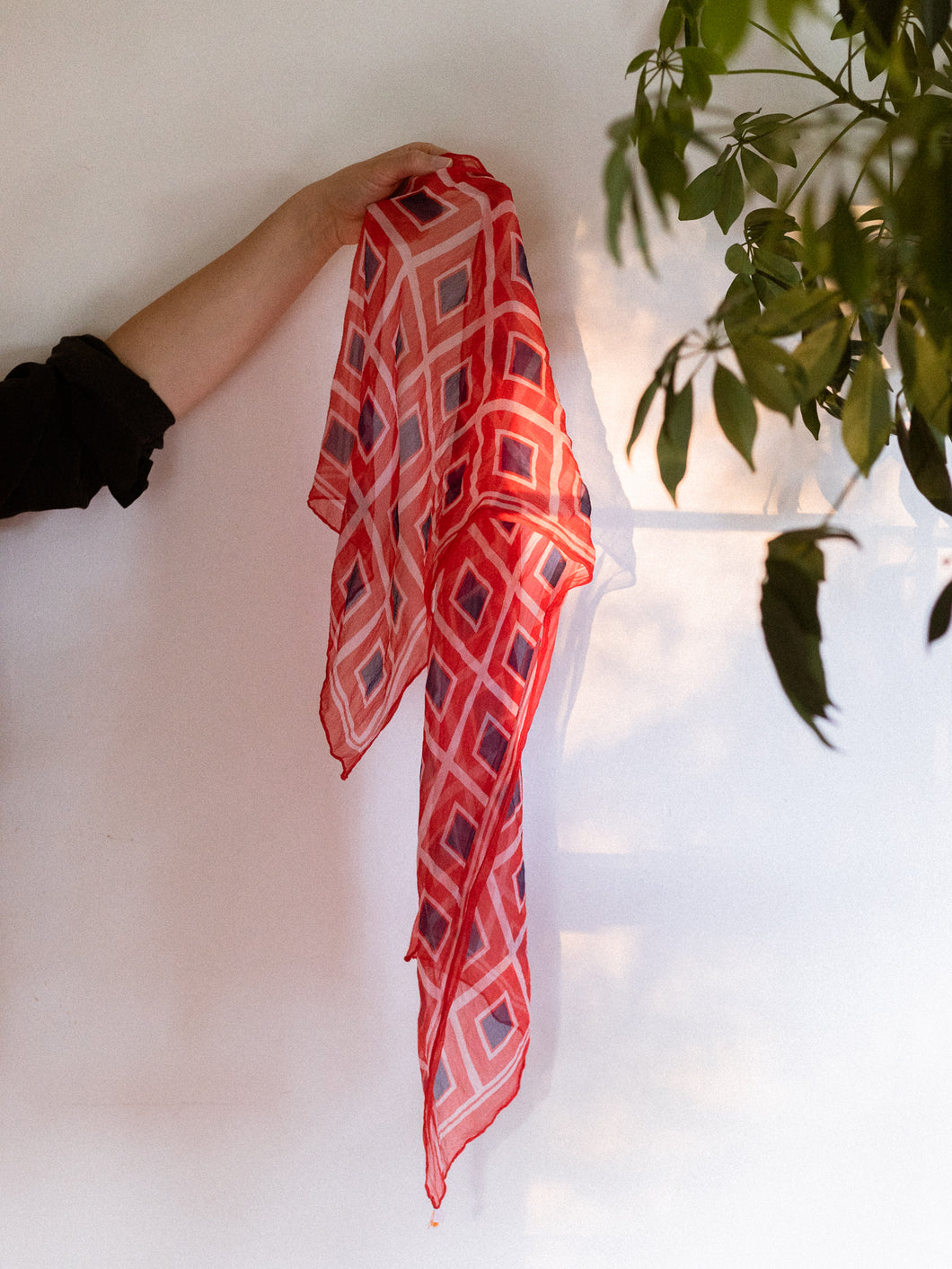 Vintage Mod Sheer Silk Geometric Scarf