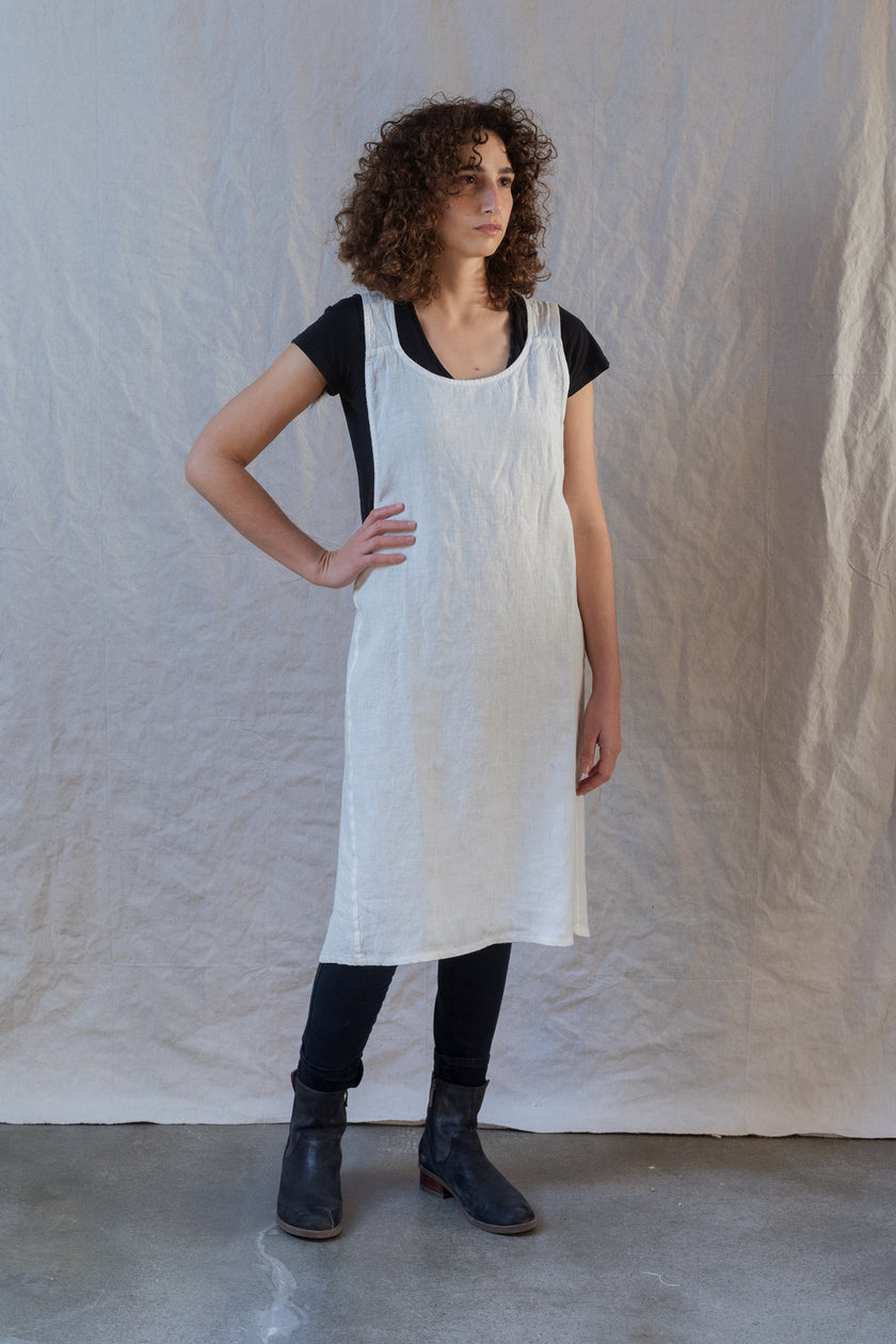 Kiki pinafore in white medium weight linen
