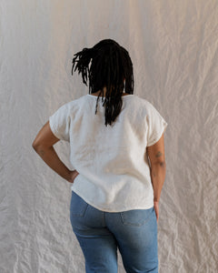 Short sleeve Alix top in white mid weight linen