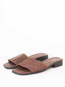 Brown Woven Leather Slides